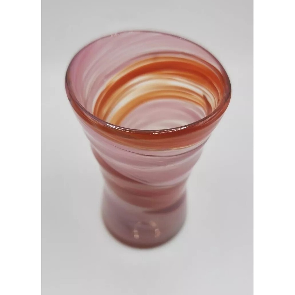 Vintage Handcrafted Swirl Red Pink Glass Vase Drinking Glass Small Boho Artisan